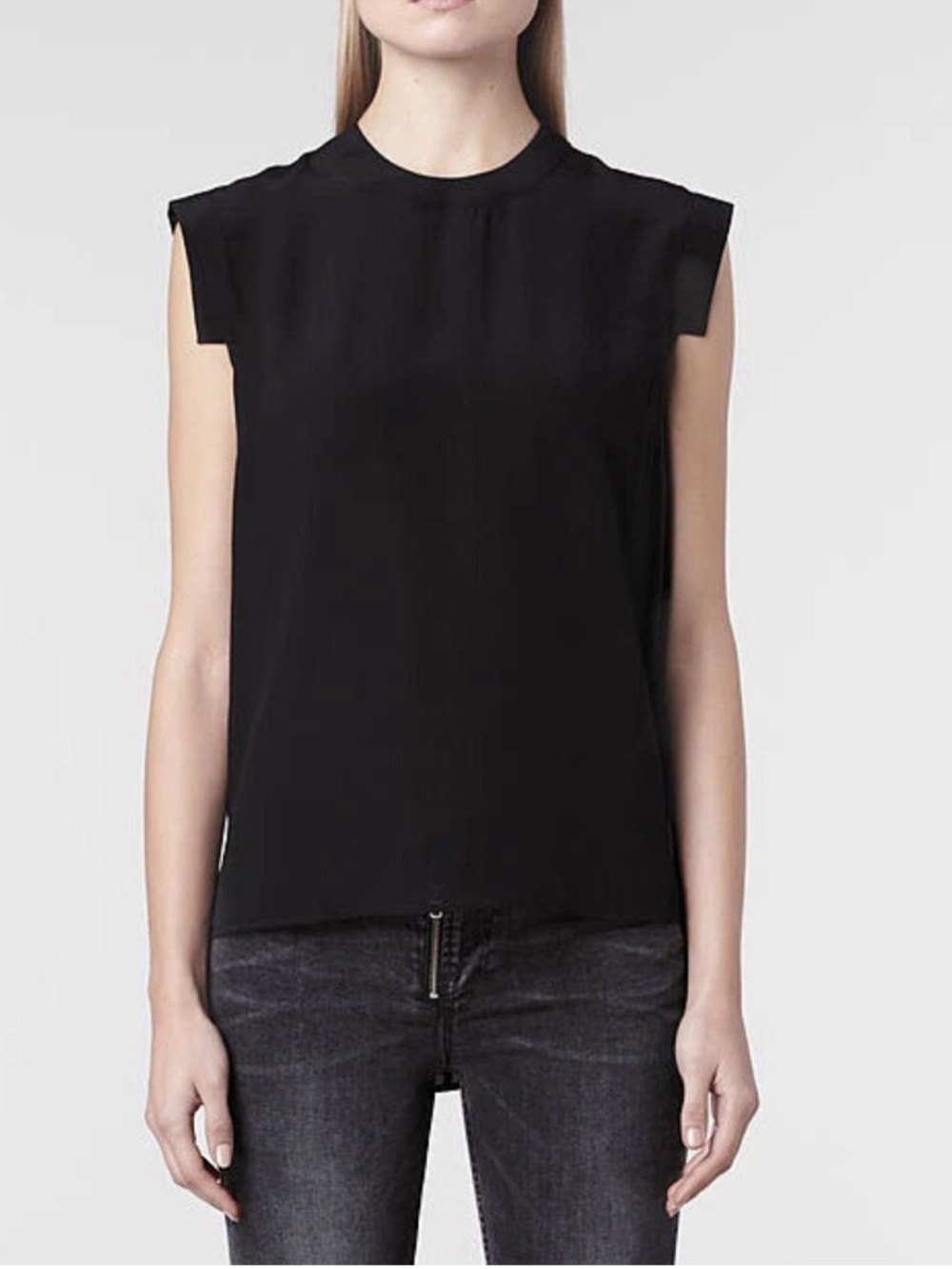 All Saints Black Sleeveless V-Neck Tunic